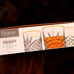 Dublin Collection Cut Crystal set of 4 old fashion glasses gold band 11 oz New…
